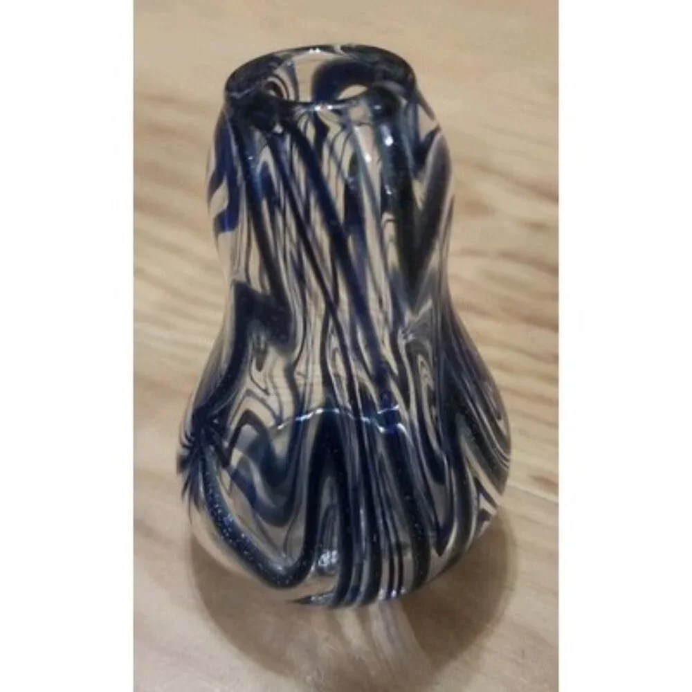 Blue Hand Blown Glass Bud Vase Set 2 Piece Swirl Art Glass Decorative Vessels